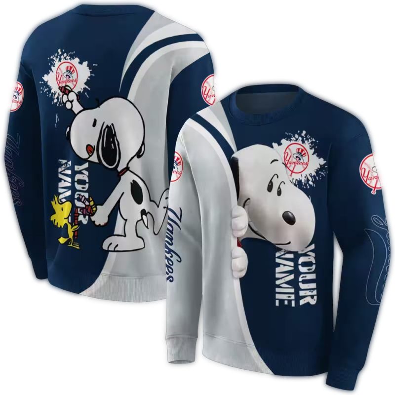 Personalized New York Yankees Peeking Snoopy AOP Sweatshirt 1