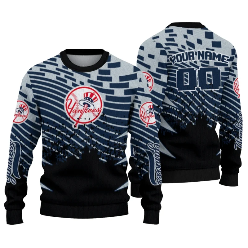 Personalized New York Yankees Pixel Flow Ugly Sweater 1