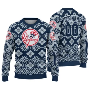 Personalized New York Yankees Snowflake Ugly Christmas Sweater