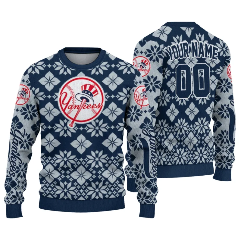 Personalized New York Yankees Snowflake Matrix Ugly Sweater 1