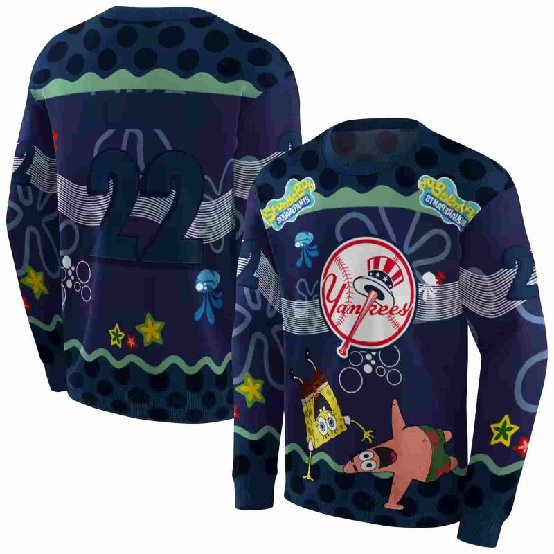 Personalized New York Yankees Sponge Cartoon Patrick Star AOP Sweatshirt 1