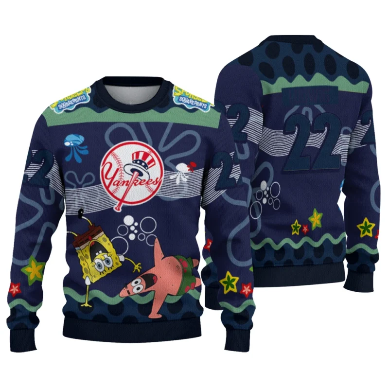 Personalized New York Yankees Sponge Cartoon Ugly Sweater 1
