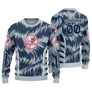 Personalized New York Yankees Swirl Flow Ugly Christmas Sweater