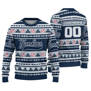 Personalized New York Yankees Striped Ugly Sweater For Fans