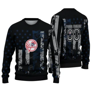 Personalized Vintage New York Yankees Usa Flag Ugly Christmas Sweater