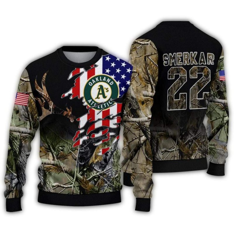 Personalized Oakland Athletics American Flag Claw Ugly Sweater 1