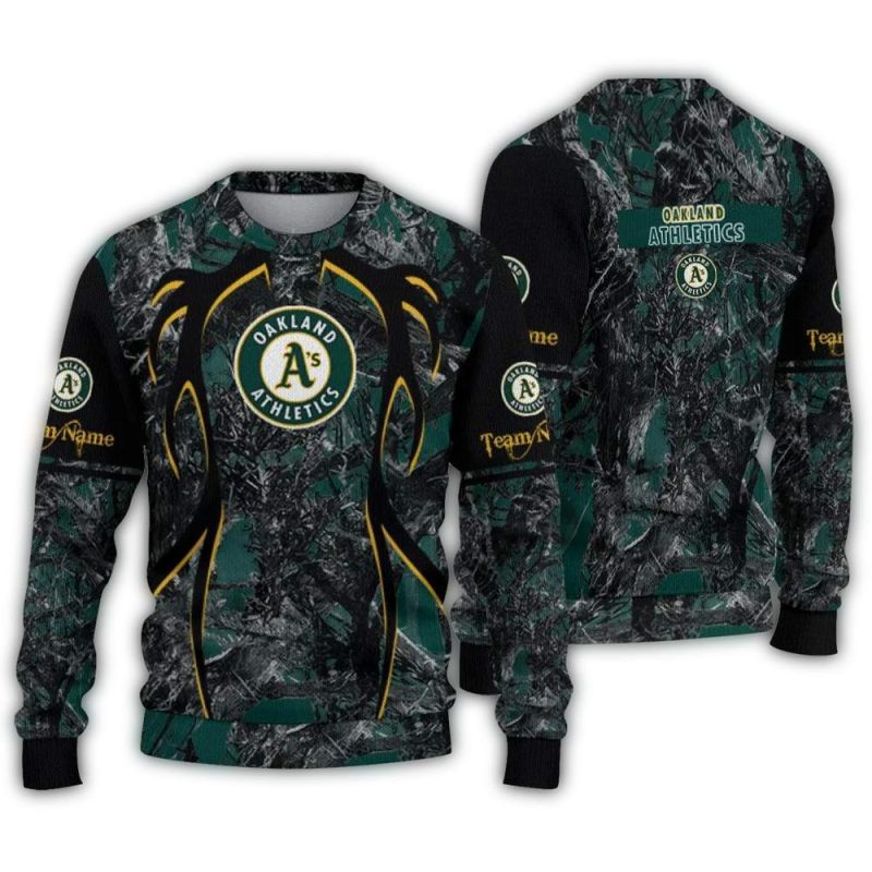 Personalized Oakland Athletics Antlers Pattern Ugly Sweater 1