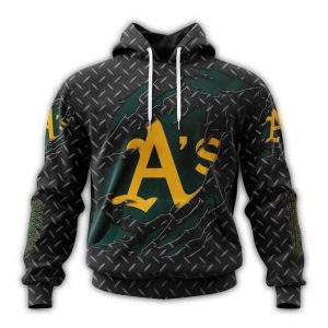Custom Oakland Athletics Black Metal All-Over Print Hoodie For Fans