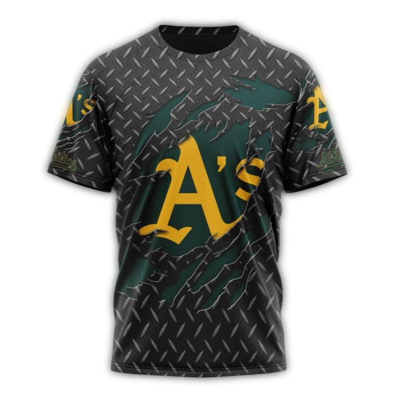 Personalized Oakland Athletics Black Metal AOP T Shirt 1