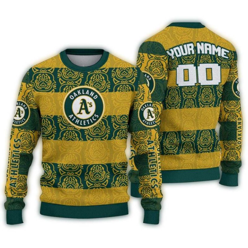 Personalized Oakland Athletics Bulldog Motif Ugly Sweater 1