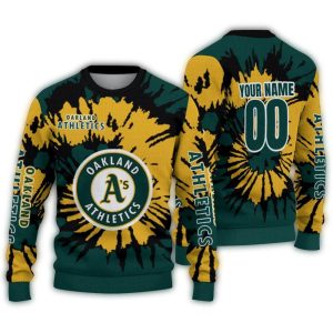 Personalized Oakland Athletics Green Burst Swirl Ugly Sweater