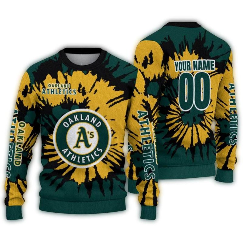 Personalized Oakland Athletics Burst Swirl Green Ugly Sweater 1