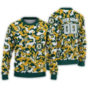 Personalized Oakland Athletics Camouflage Ugly Sweater For Fans