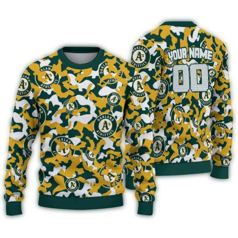 Personalized Oakland Athletics Camouflage Motif Ugly Sweater 1