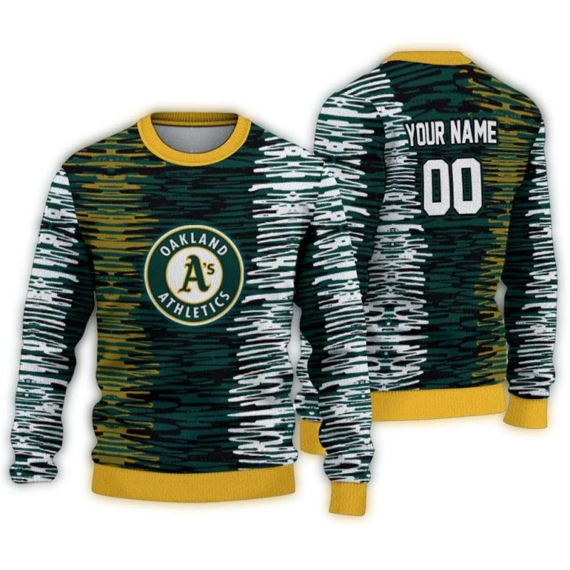 Personalized Oakland Athletics Camouflage Stripe Ugly Sweater 1
