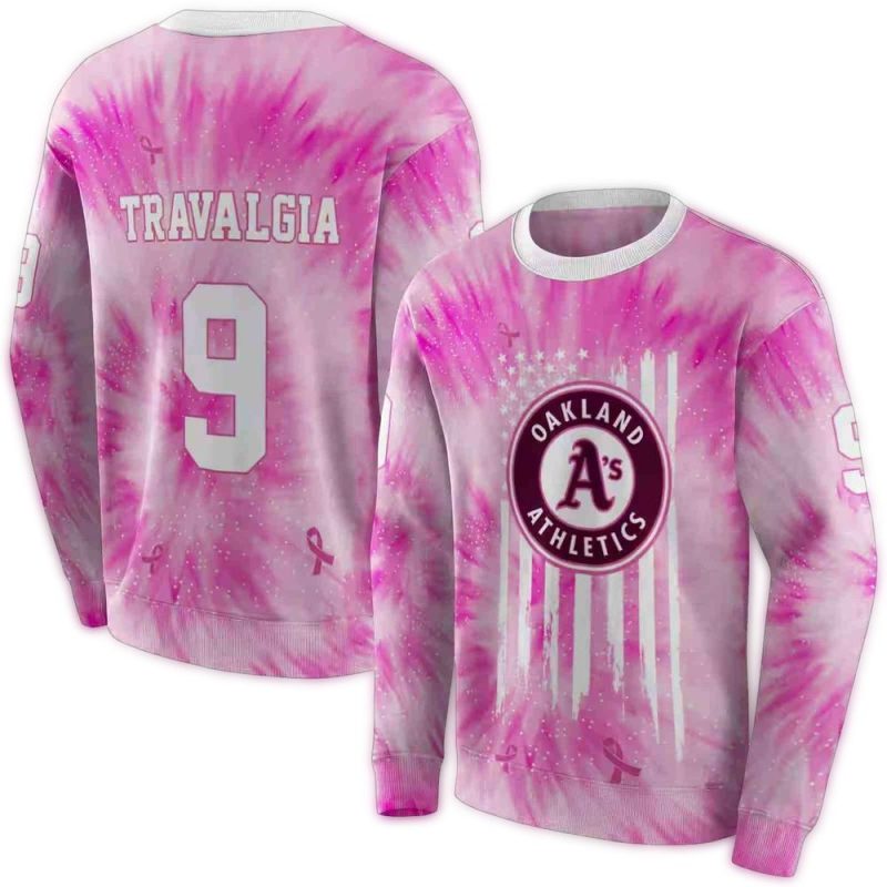 Personalized Oakland Athletics Cancer Support Pink AOP Sweatshirt 1