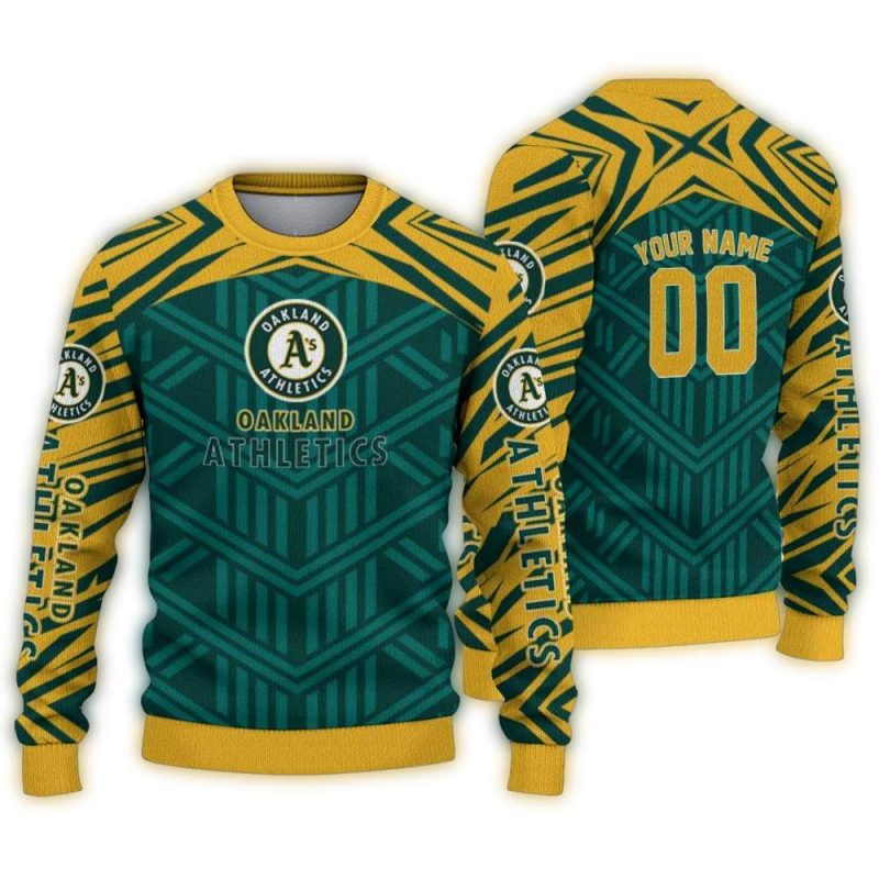 Personalized Oakland Athletics Chevron Pattern Ugly Sweater 1