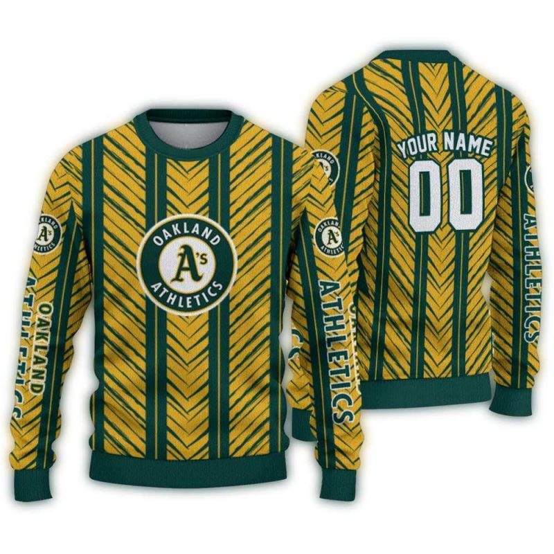 Personalized Oakland Athletics Chevron Rows Ugly Sweater 1
