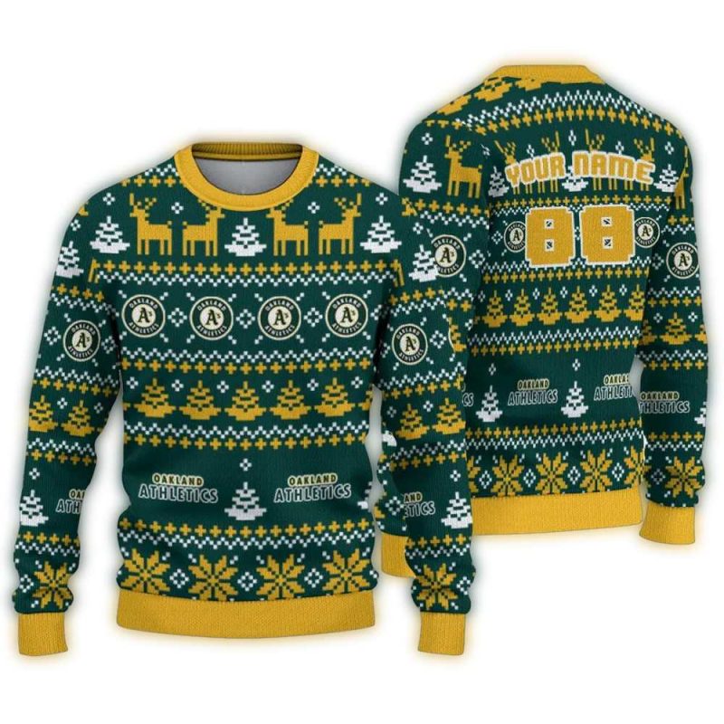 Personalized Oakland Athletics Christmas Ugly Sweater 1