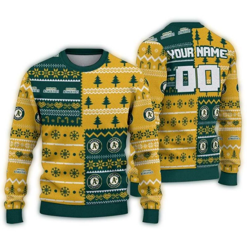 Personalized Oakland Athletics ChristmasTree Bands Ugly Sweater 1