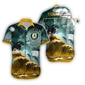 Custom Oakland Athletics Dolphin Wave Hawaiian Shirt For Fans