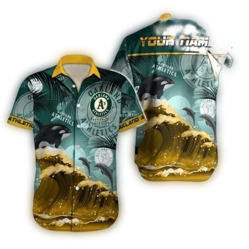 Personalized Oakland Athletics Dolphin Wave Hawaiian Shirt 1