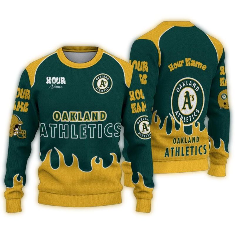 Personalized Oakland Athletics Flame Border Ugly Sweater 1