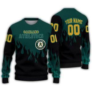 Personalized Oakland Athletics Flame Outline Sweatshirt For Fans
