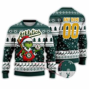 Personalized Oakland Athletics Grinch Christmas Ugly Sweater For Fans