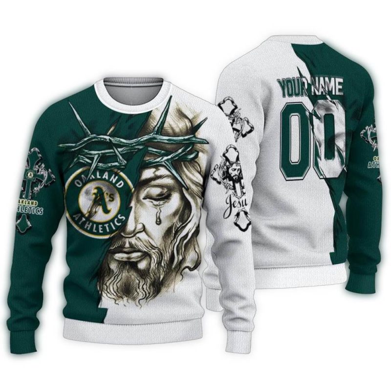 Personalized Oakland Athletics Jesus Tears Ugly Sweater 1