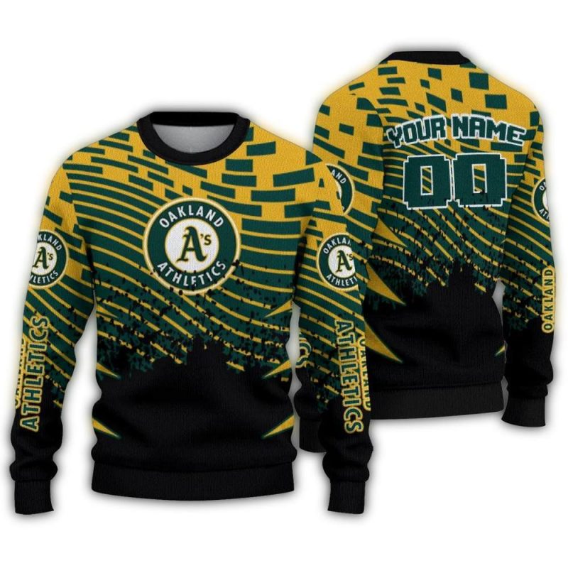 Personalized Oakland Athletics Pixel Flow Ugly Sweater 1
