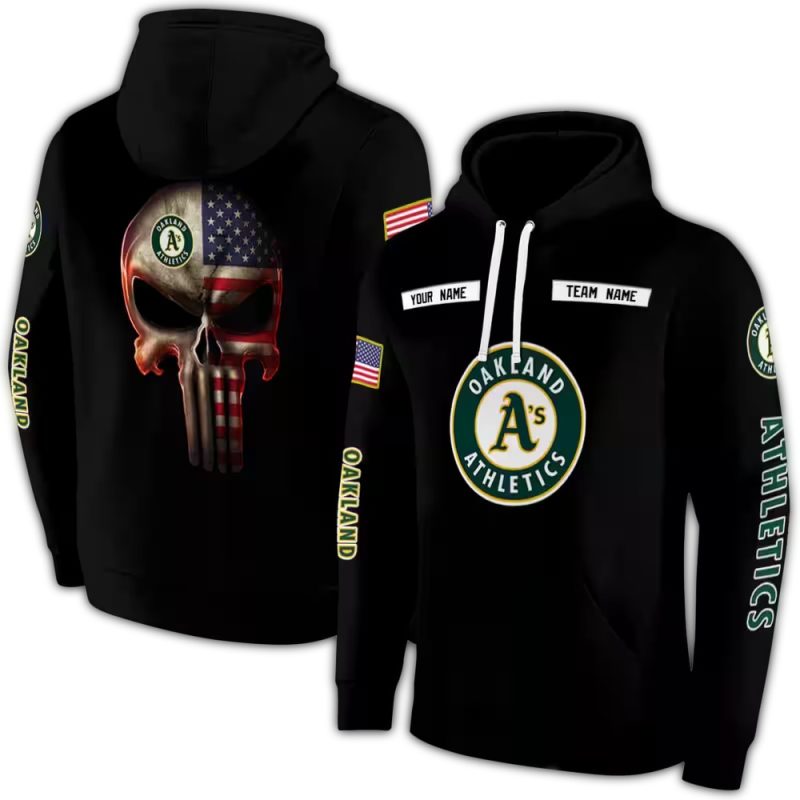 Personalized Oakland Athletics Punisher Skull AOP Hoodie 1