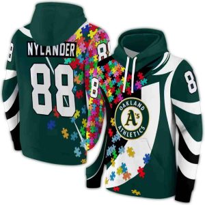 Custom Oakland Athletics All-Over Print Hoodie With Puzzle Design