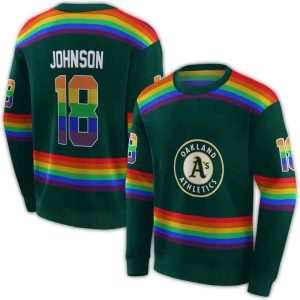 Personalized Oakland Athletics Rainbow Stripes All Over Print Sweatshirt