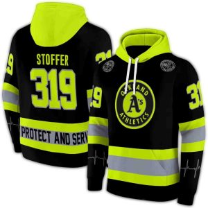 Custom Oakland Athletics Black Neon Green All-Over Print Hoodie
