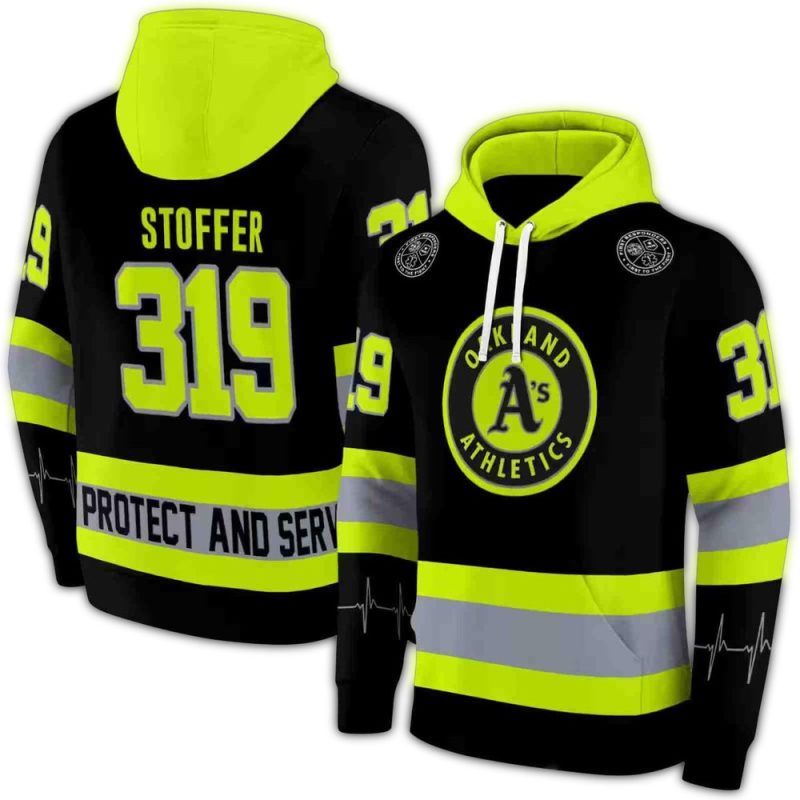 Personalized Oakland Athletics Safety Motif Black Neon Green AOP Hoodie 1