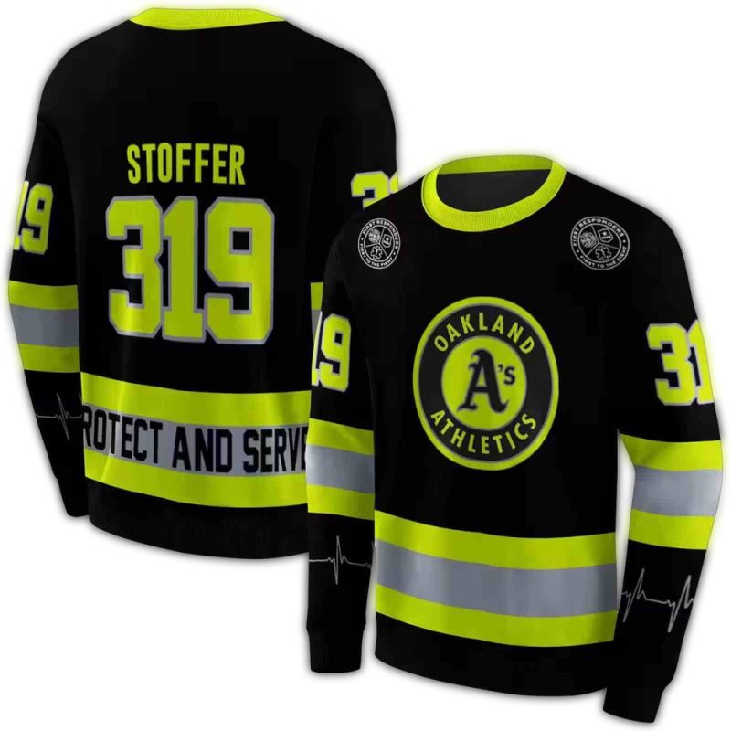 Personalized Oakland Athletics Safety Motif Black Neon Green AOP Sweatshirt 1