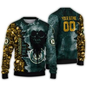Personalized Oakland Athletics Green Skull Collage Ugly Sweater