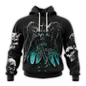 Custom Oakland Athletics Skull Design All-Over Print Hoodie