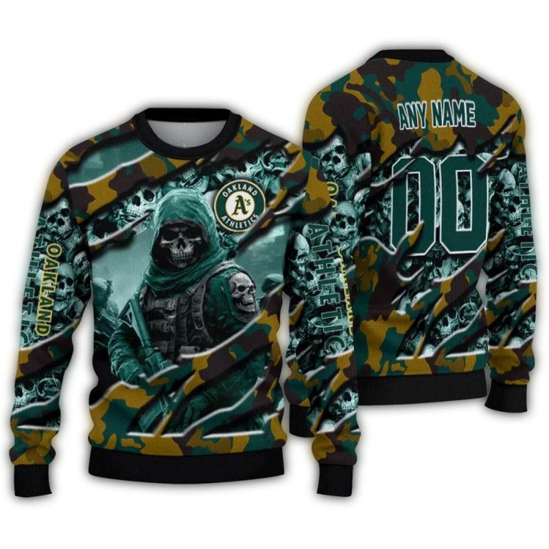 Personalized Oakland Athletics Skull Horde Ugly Sweater 1
