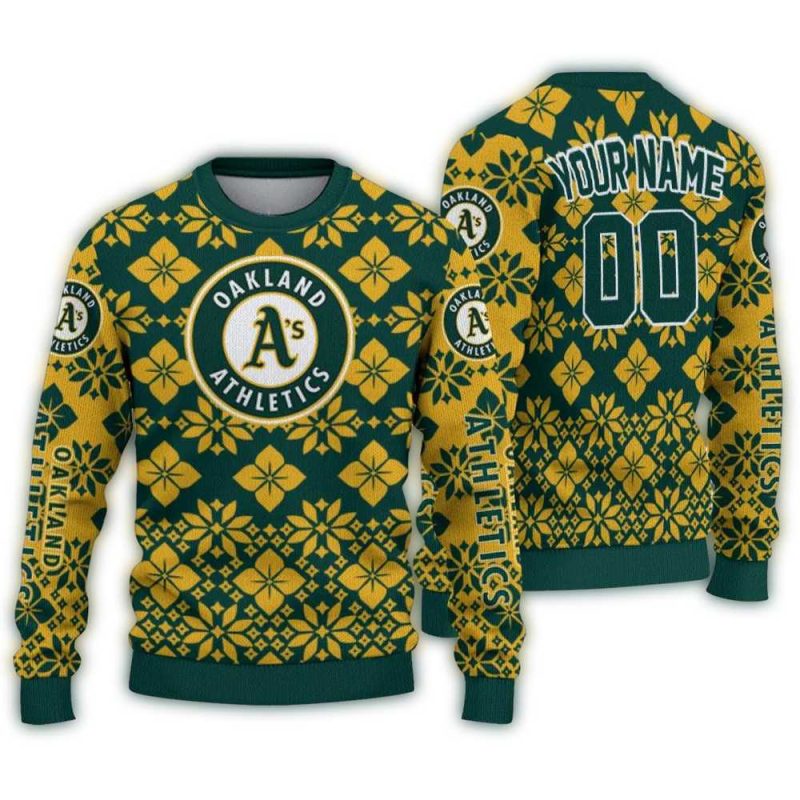 Personalized Oakland Athletics Snowflake Matrix Ugly Sweater 1