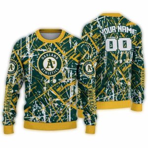 Personalized Oakland Athletics Ugly Sweater With Streak Overlay Design