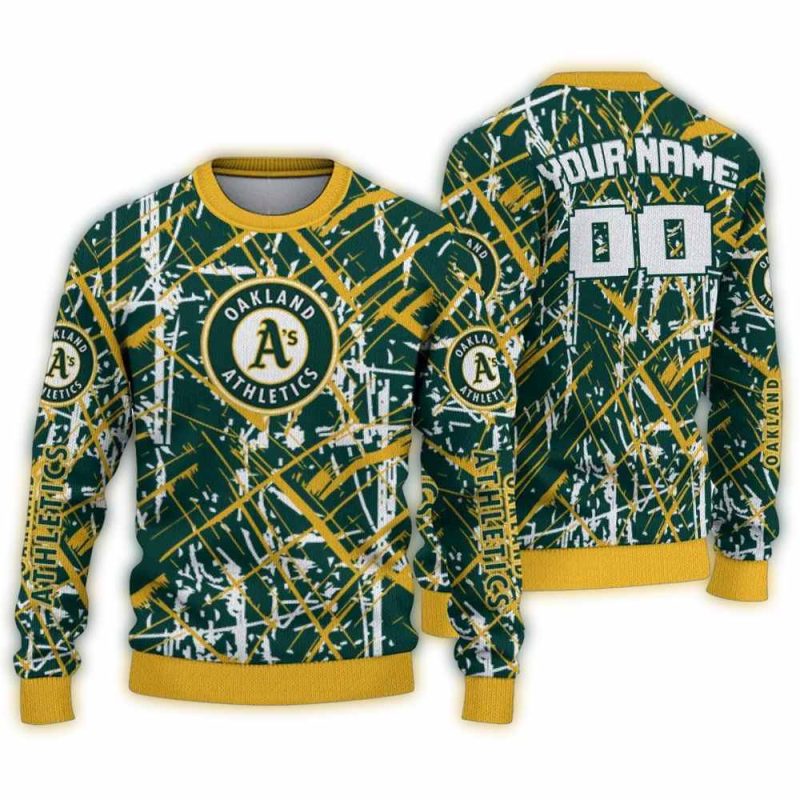 Personalized Oakland Athletics Streak Overlay Ugly Sweater 1