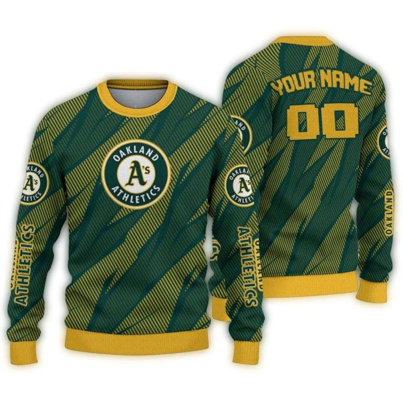 Personalized Oakland Athletics Stripe Motion Ugly Sweater 1