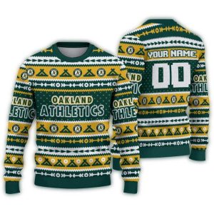 Personalized Oakland Athletics Striped Ugly Sweater For Fans