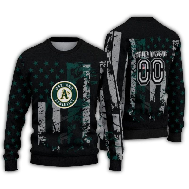 Personalized Oakland Athletics Vintage USA Flag Ugly Sweater 1