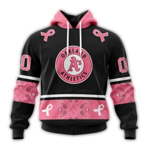 Custom Oakland Athletics Pink Breast Cancer Awareness All-Over Print Hoodie