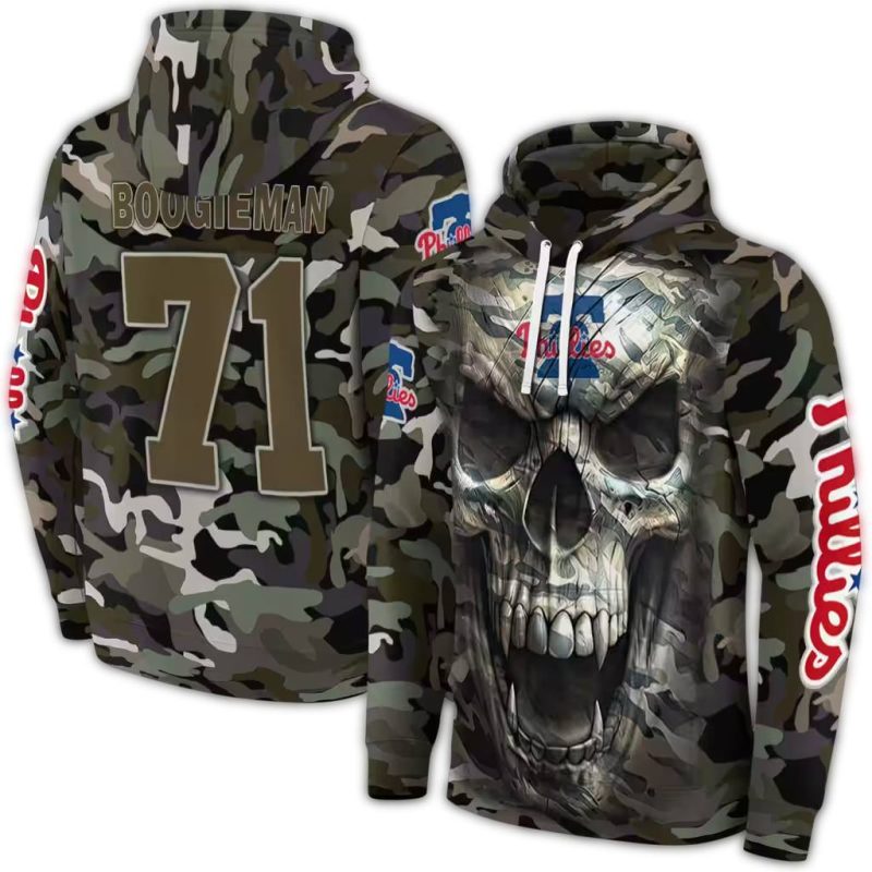 Personalized Philadelphia Phillies Camo Skull AOP Hoodie 1