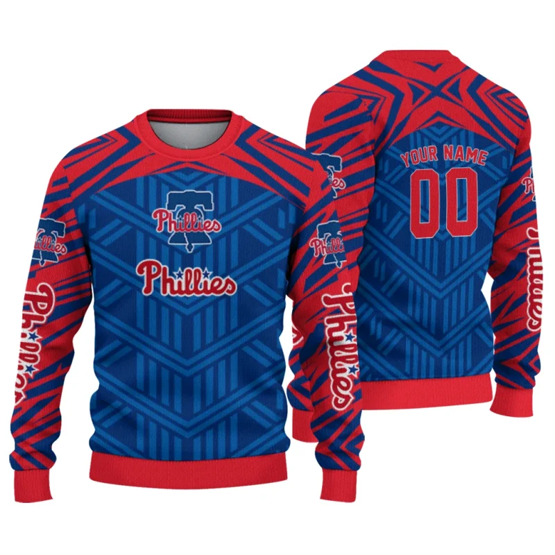 Personalized Philadelphia Phillies Chevron Pattern Ugly Sweater 1