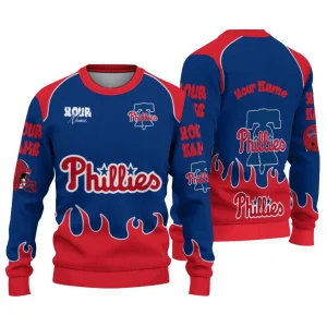 Personalized Philadelphia Phillies Flame Border Ugly Sweater